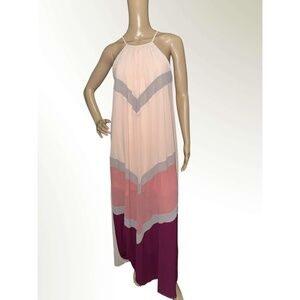 She + Sky Dress Size Small Multicolor Maxi Halter Neck Color Block Bohemian